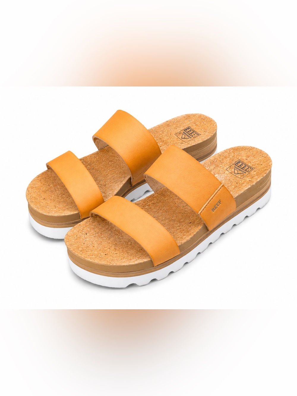 Reef Cushion Vista Hi Platform Slide Sandals 10 Tan Cork Boho Coastal Boho